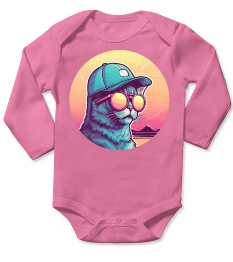 Retro Style 80s 90s Vintage Cat Lovers Long Sleeve Baby One-Piece