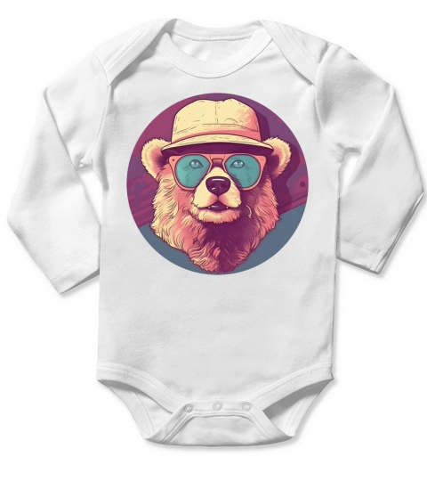 Retro Vintage Bear Lovers Style Long Sleeve Baby One-Piece