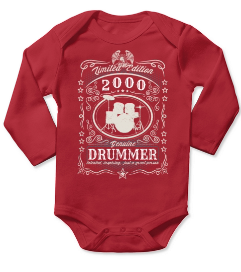 Vintage 2000 Drummer Birthday Gift Percussionist Long Sleeve Baby One-Piece