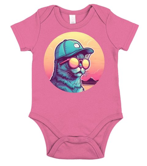 Retro Style 80s 90s Vintage Cat Lovers Short Sleeve Baby One-Piece