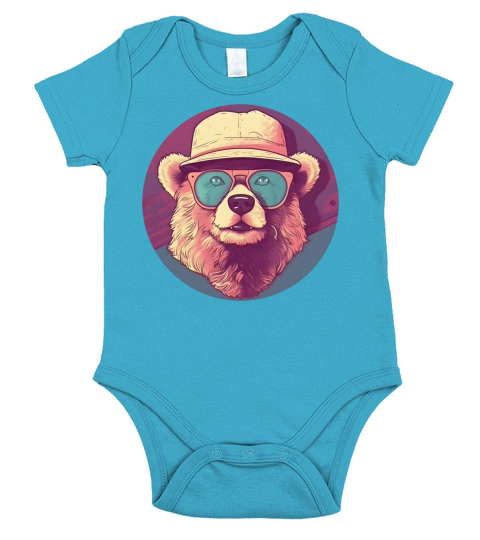 Retro Vintage Bear Lovers Style Short Sleeve Baby One-Piece