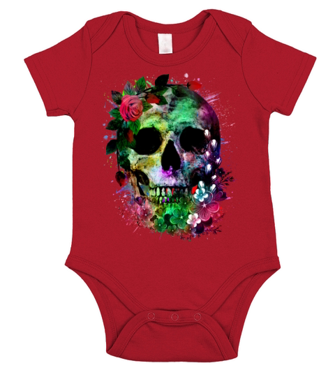 Watercolor Skull and Flowers Short Sleeve Baby One-Piece