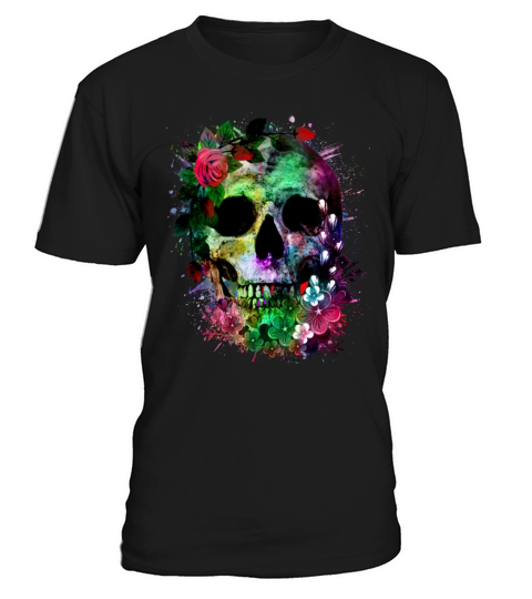 Watercolor Skull and Flowers T-Shirt Unisex