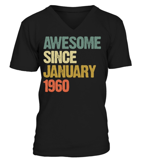 Awesome Since January 1960 Vintage Sunset V-Neck T-shirt