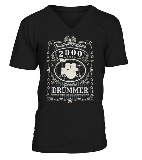 Vintage 2000 Drummer Birthday Gift Percussionist V-Neck T-shirt