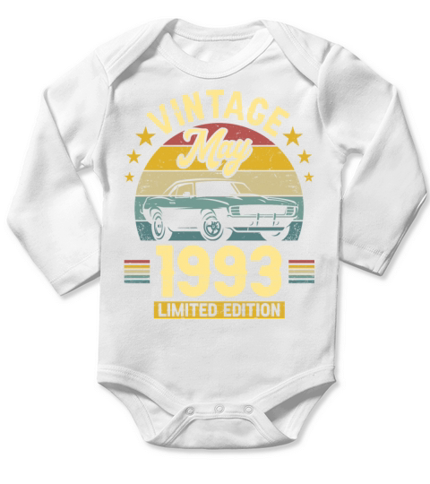 May 1993 30 Years Old Vintage 30th Birthday Long Sleeve Baby One-Piece
