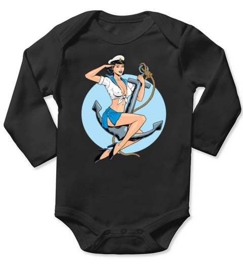 Retro Pin-Up Girl Anchor America Long Sleeve Baby One-Piece