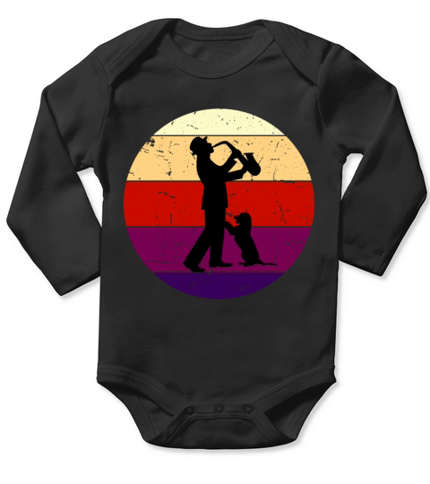 Vintage Jazz Dog And Man Saxophone Long Sleeve Baby One-Piece