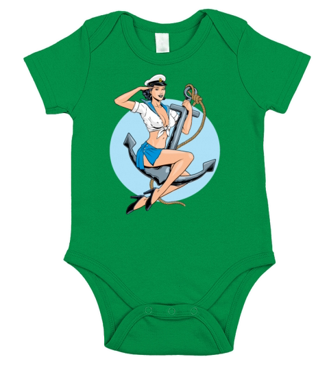 Retro Pin-Up Girl Anchor America Short Sleeve Baby One-Piece