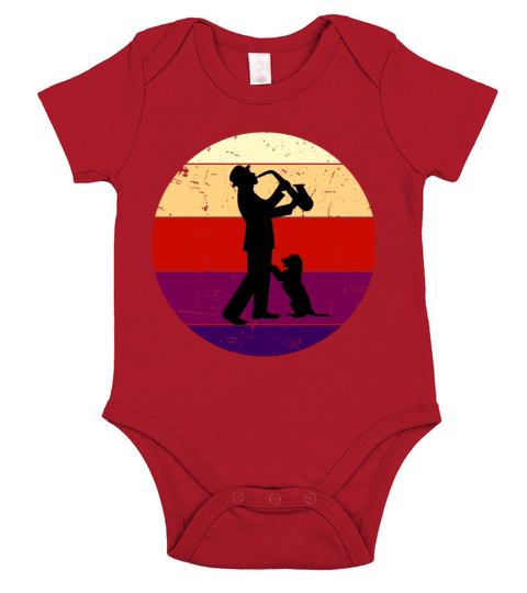 Vintage Jazz Dog And Man Saxophone Short Sleeve Baby One-Piece
