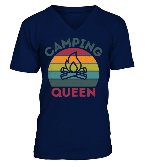 Camping Queen vintage retro dark distressed V-Neck T-shirt