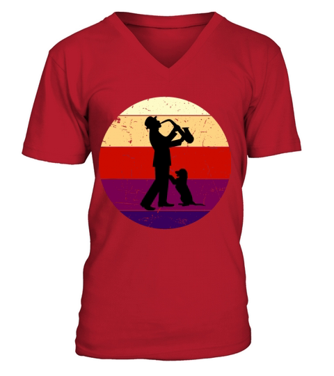 Vintage Jazz Dog And Man Saxophone V-Neck T-shirt