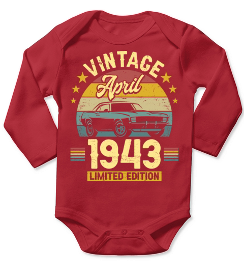 April 1943 80 Years Old Vintage 80th Birthday Long Sleeve Baby One-Piece