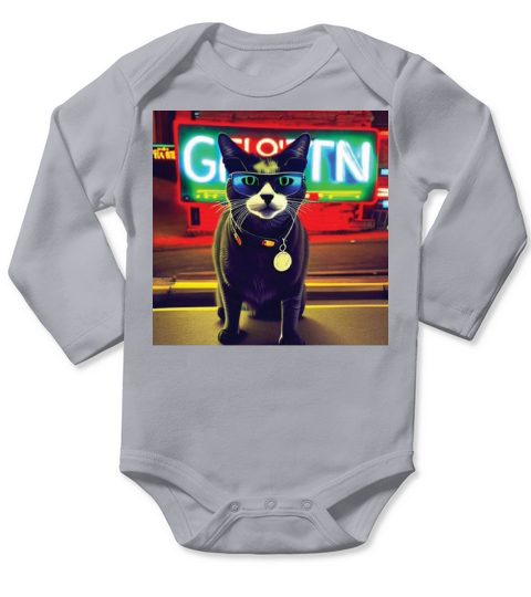 cat daddy black cat vintage eighties style Long Sleeve Baby One-Piece