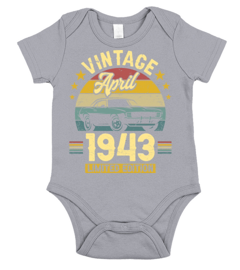April 1943 80 Years Old Vintage 80th Birthday Short Sleeve Baby One-Piece
