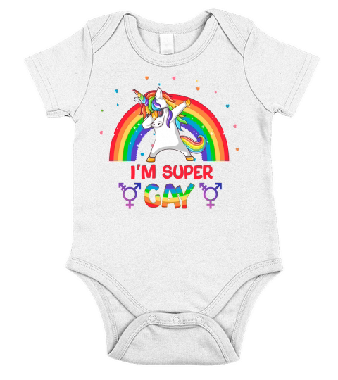 I Am Super Gay LBGT Pride Unicorn Short Sleeve Baby One-Piece