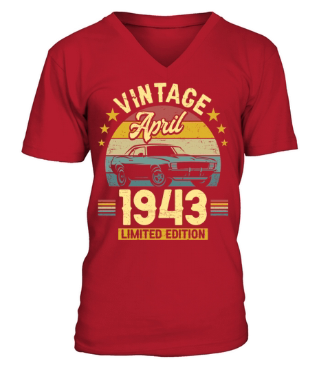 April 1943 80 Years Old Vintage 80th Birthday V-Neck T-shirt