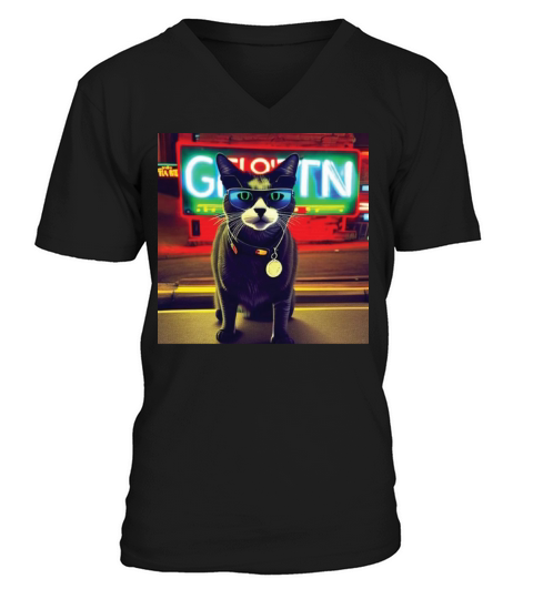 cat daddy black cat vintage eighties style V-Neck T-shirt