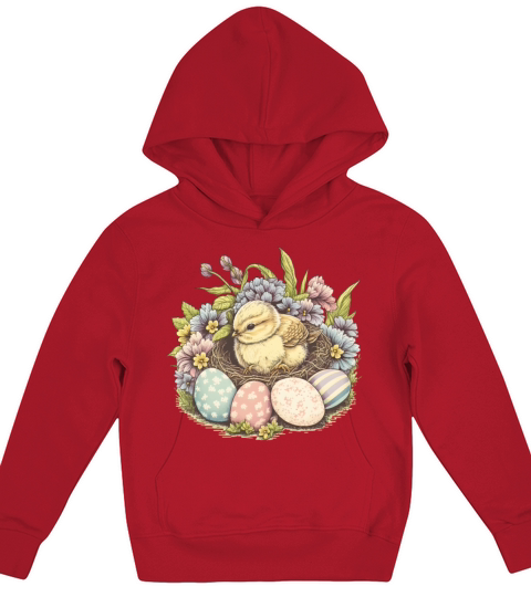 Cute Chick Floral Vintage Painted Egg Easter Kids Hoodie