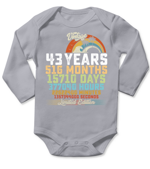 43rd Birthday 43 Years Hours Month Vintage Long Sleeve Baby One-Piece