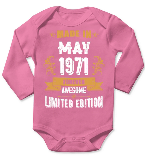 May 1971 Vintage Birthday Present Long Sleeve Baby One-Piece