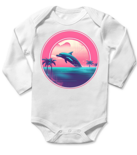 Retro Vintage Dolphin Lovers Style Long Sleeve Baby One-Piece