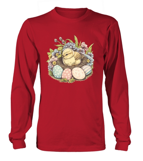 Cute Chick Floral Vintage Painted Egg Easter Long sleeved Unisex