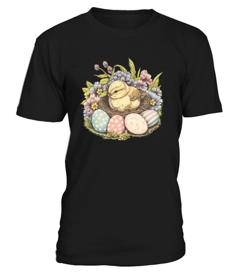 Cute Chick Floral Vintage Painted Egg Easter T-Shirt Unisex