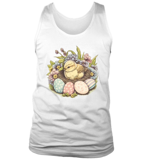 Cute Chick Floral Vintage Painted Egg Easter Tank Top Unisex
