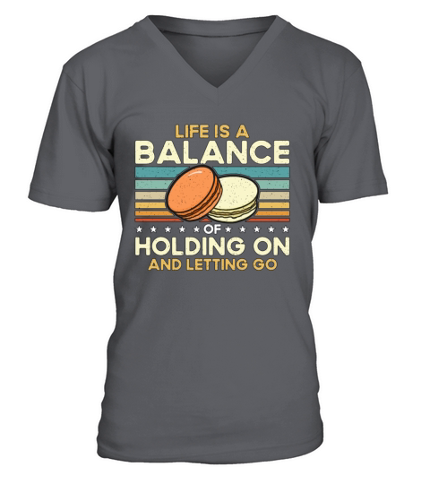 Macaron Life Is Balance Of Holding Retro Snacking V-Neck T-shirt