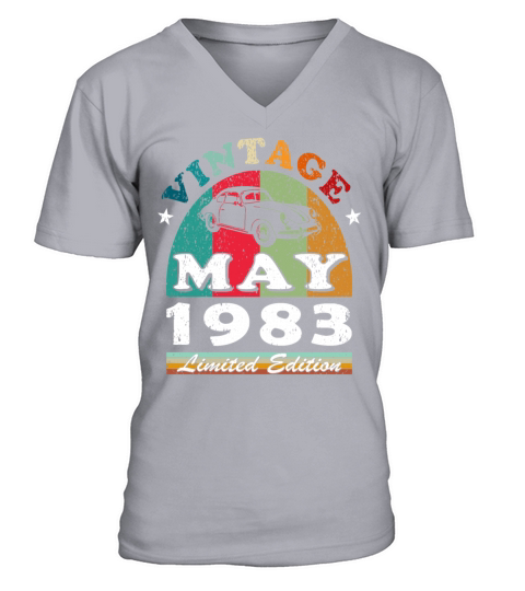 Vintage car may 1983 birthday gift V-Neck T-shirt