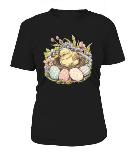 Cute Chick Floral Vintage Painted Egg Easter Women's T-Shirt