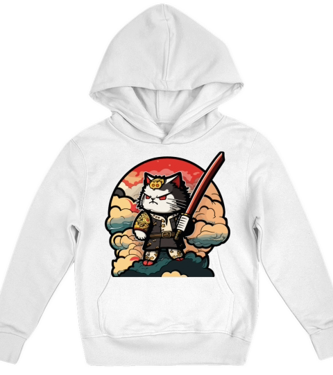 Kawaii Chibi Samurai Cat Vintage Kids Hoodie