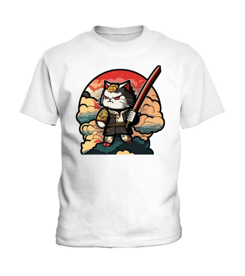 Kawaii Chibi Samurai Cat Vintage Kids T-Shirt