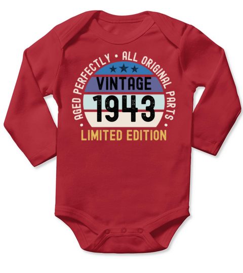 80th Birthday Vintage 1943 Long Sleeve Baby One-Piece