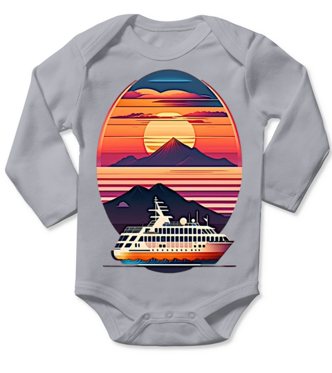 Cruise ship in front of nostalgic sunset Long Sleeve Baby One-Piece