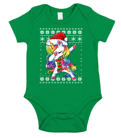 Dabbing Unicorn Santa Sweater Christmas Ugly Kids Girls Wome Short Sleeve Baby One-Piece
