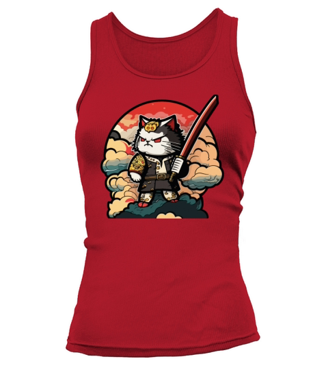Kawaii Chibi Samurai Cat Vintage Tank top Woman