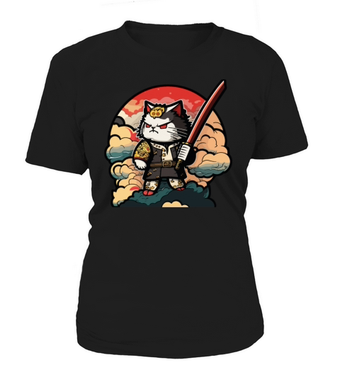 Kawaii Chibi Samurai Cat Vintage Women's T-Shirt