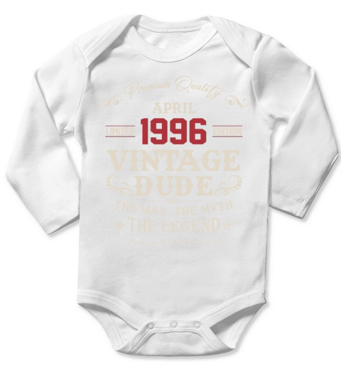 April 1996 Vintage Birthday Present Long Sleeve Baby One-Piece