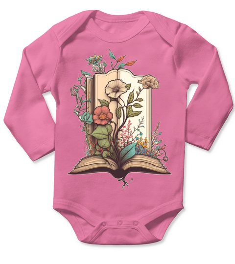 flowers growing from book vintage style Long Sleeve Baby One-Piece