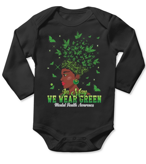 May Green Mental Health Awareness Month Butterfly Long Sleeve Baby One-Piece