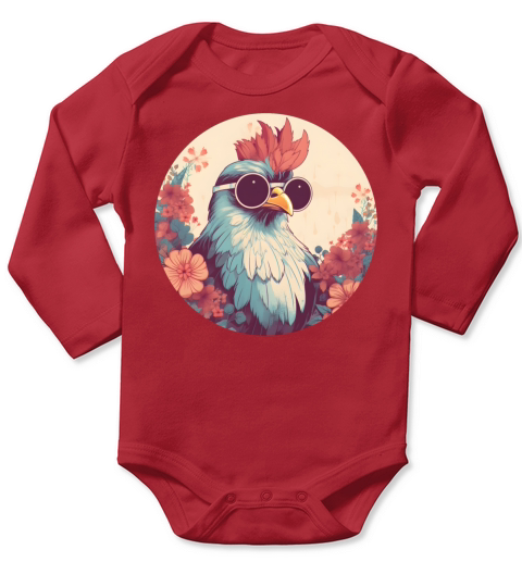Retro Style Chicken Lovers Long Sleeve Baby One-Piece