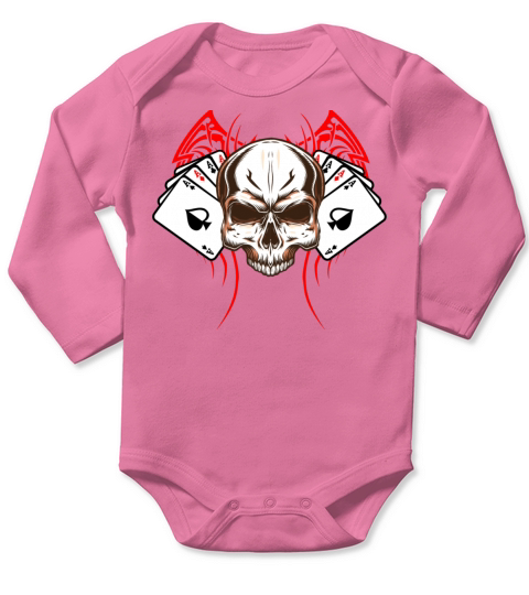 Skull Gambler Texas Hold em Casino Skull Poker Long Sleeve Baby One-Piece