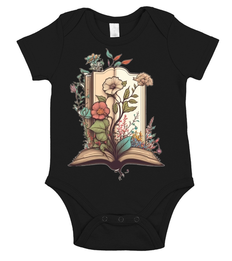 flowers growing from book vintage style Short Sleeve Baby One-Piece