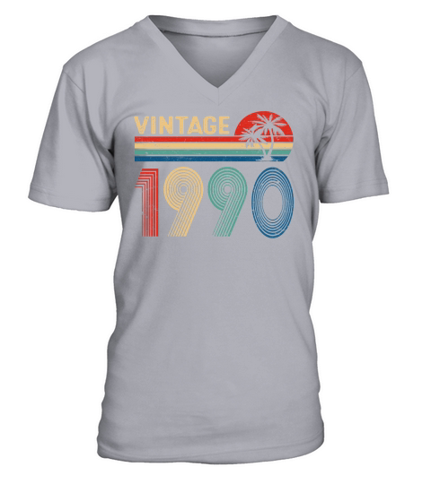 33 Year Old Men Women Vintage 1990 33rd Birthday Him Her V-Neck T-shirt
