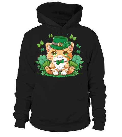 Cat Leprechaun Kawaii Anime Shamrock St Patricks Hoodie Unisex