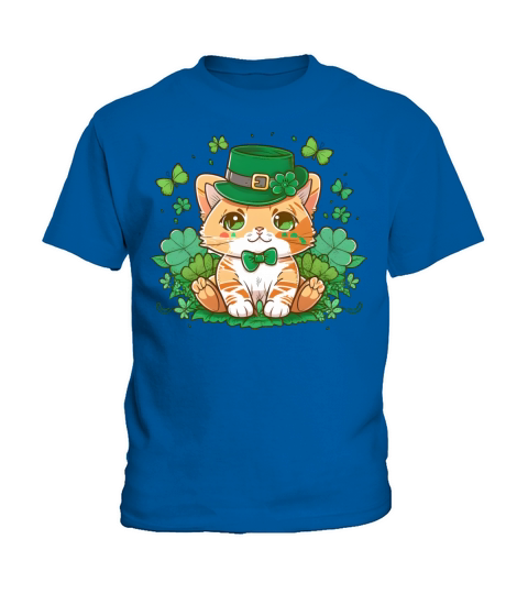 Cat Leprechaun Kawaii Anime Shamrock St Patricks Kids T-Shirt