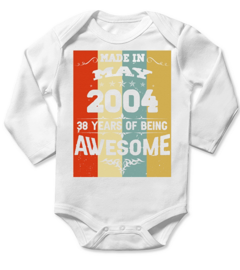 May 2004 Vintage Birthday Present Long Sleeve Baby One-Piece