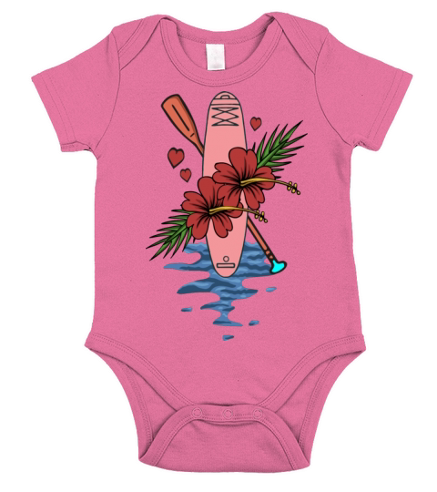 Stand Up Paddling Paddler And Dog Floral Art Short Sleeve Baby One-Piece